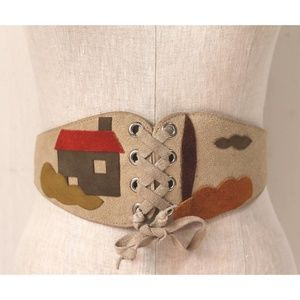 Vintage 70s Boho Patchwork Suede Leather Belt